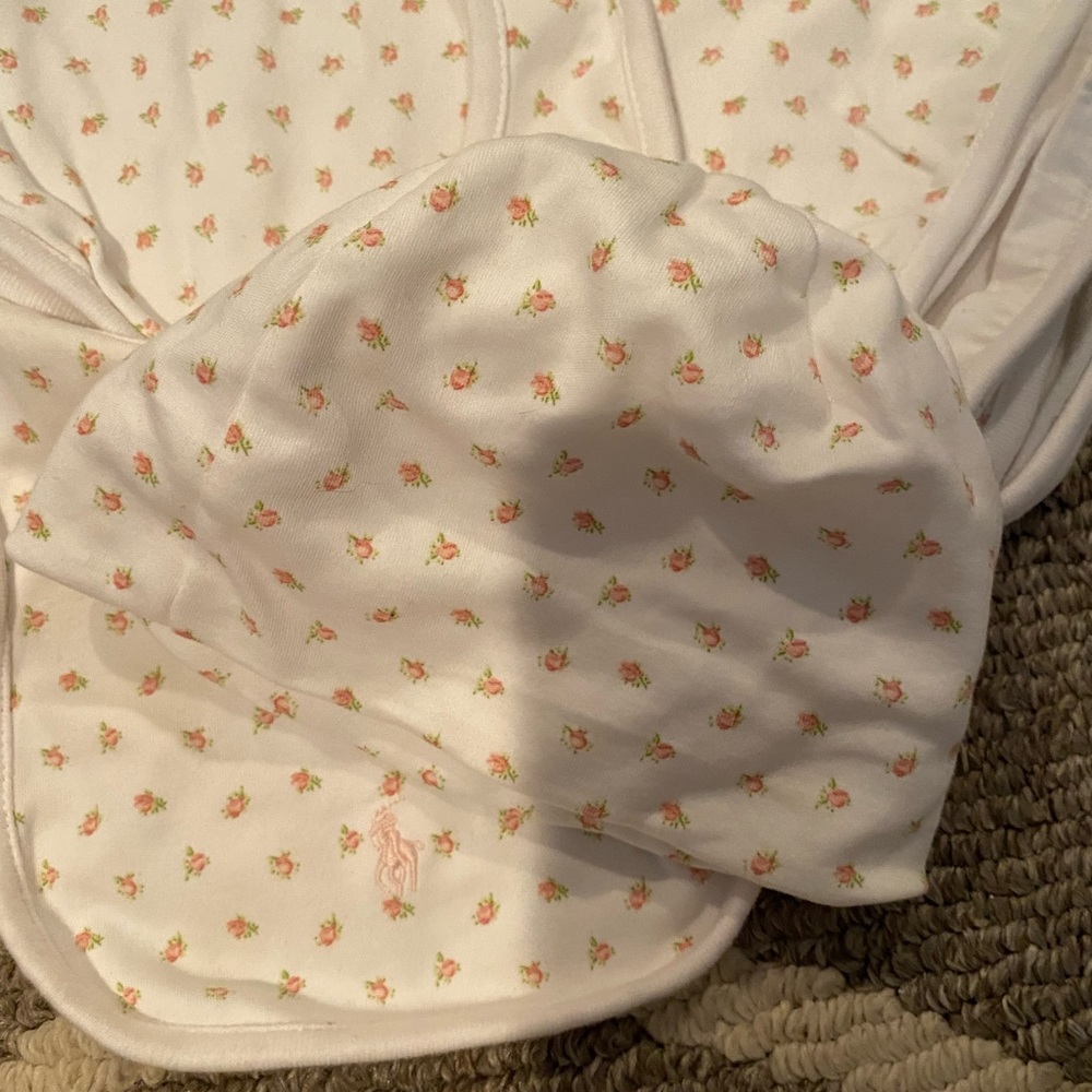 Ralph lauren baby blanket, bib, beanie